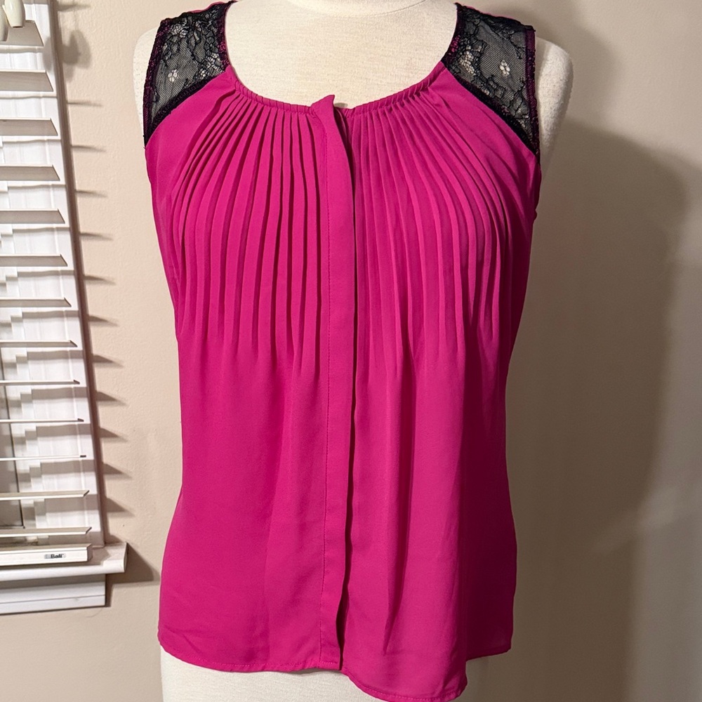 Worthington Magenta Blouse with Black Lace Accents
